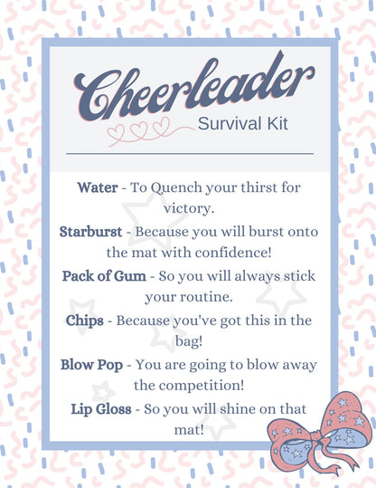 Cheer Printables | Cheer Survival Kit | | Editable Template| Cheer Team Gift Idea