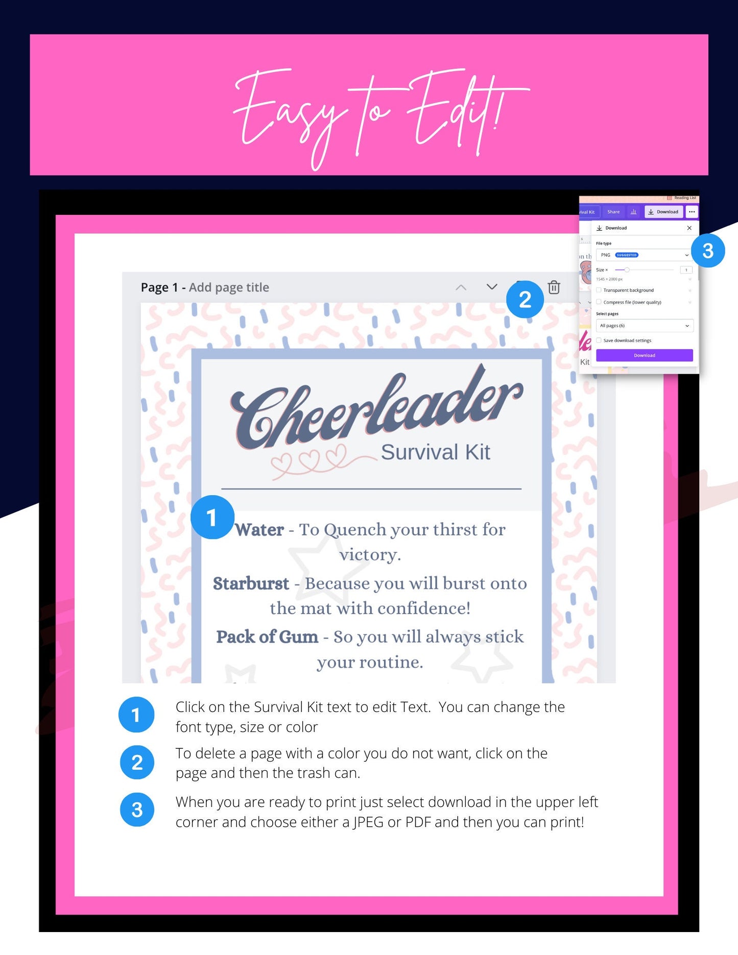 Cheer Printables | Cheer Survival Kit | | Editable Template| Cheer Team Gift Idea