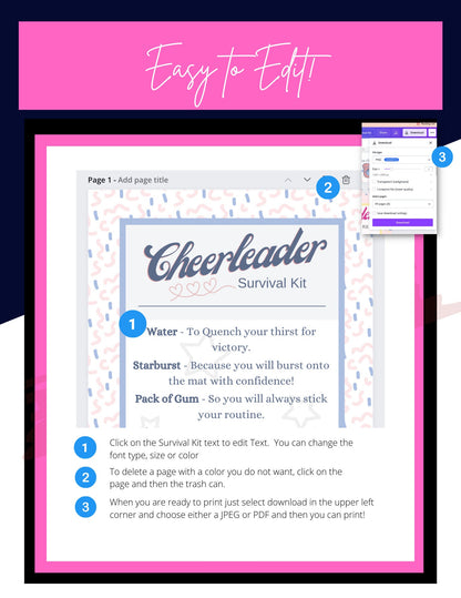 Cheer Printables | Cheer Survival Kit | | Editable Template| Cheer Team Gift Idea