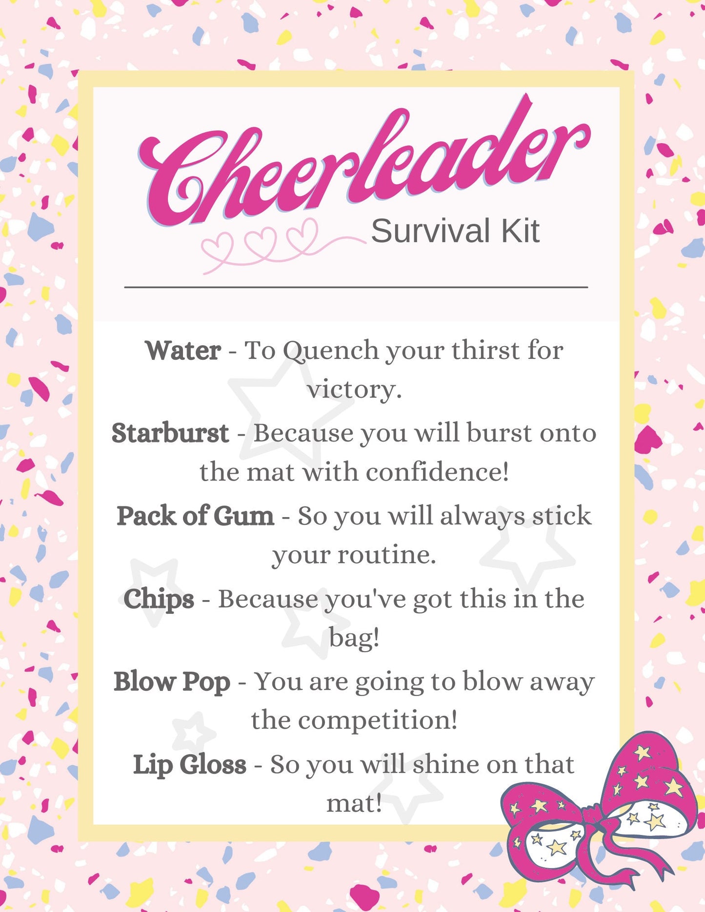 Cheer Printables | Cheer Survival Kit | | Editable Template| Cheer Team Gift Idea