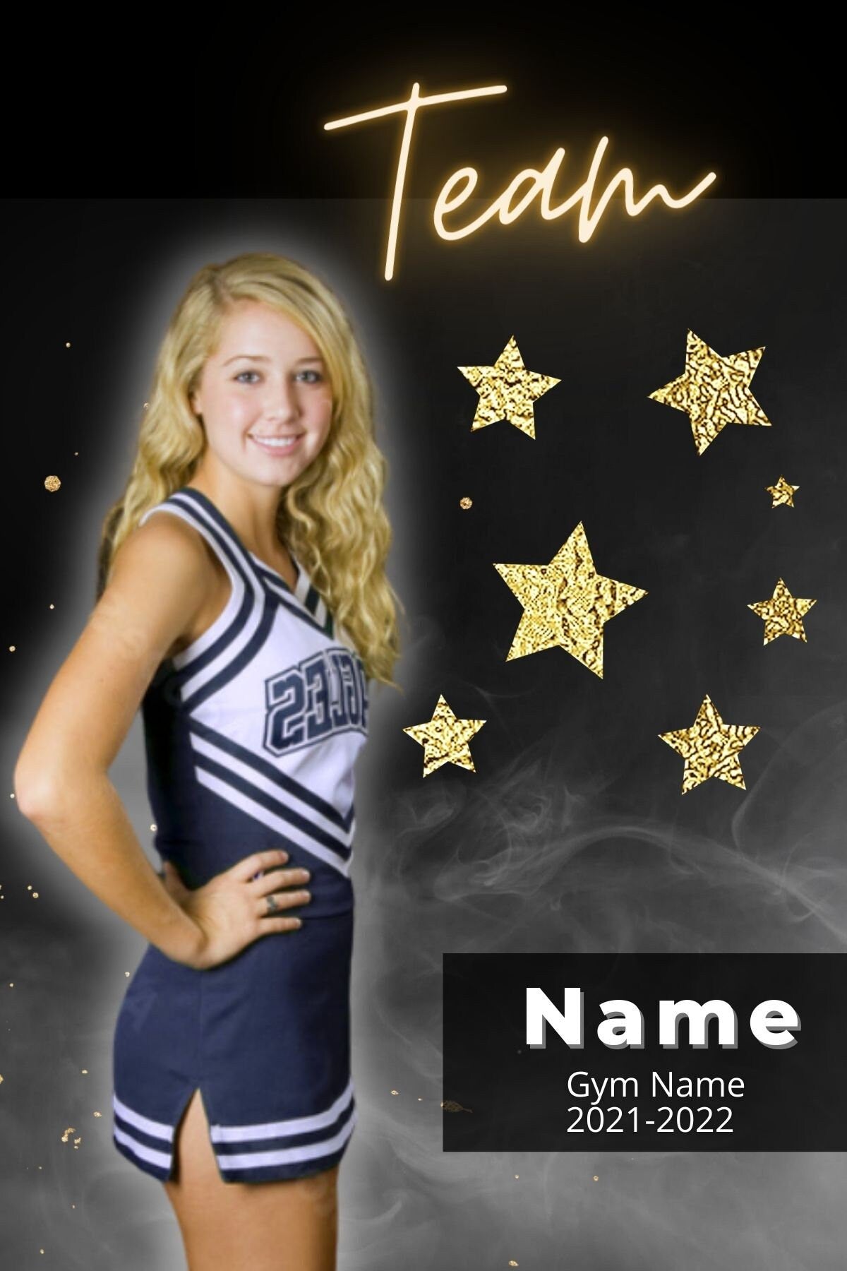 Cheer Photo Template | Cheer Trading Card | Canva Template| Editable Photo Template | Black and Gold Cheer Photo