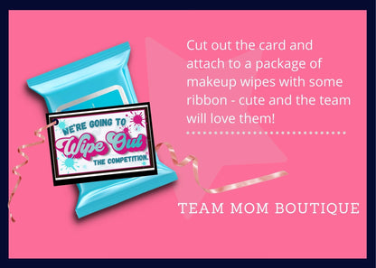 Wipe Out Competition Gift Tag - Printable Cheerleader/Sports Tag - 10 Colors - Makeup Wipe Gift Tag