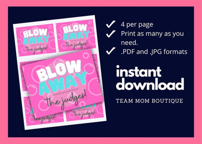 Cheer Printables | Team Gift Ideas | Blow Away the Judges | Candy Team Gift Idea | Blow Pop Gift Tag | Dance Printable