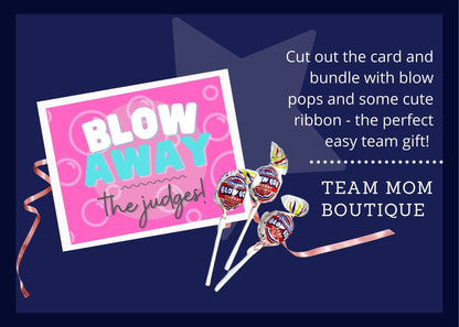 Cheer Printables | Team Gift Ideas | Blow Away the Judges | Candy Team Gift Idea | Blow Pop Gift Tag | Dance Printable