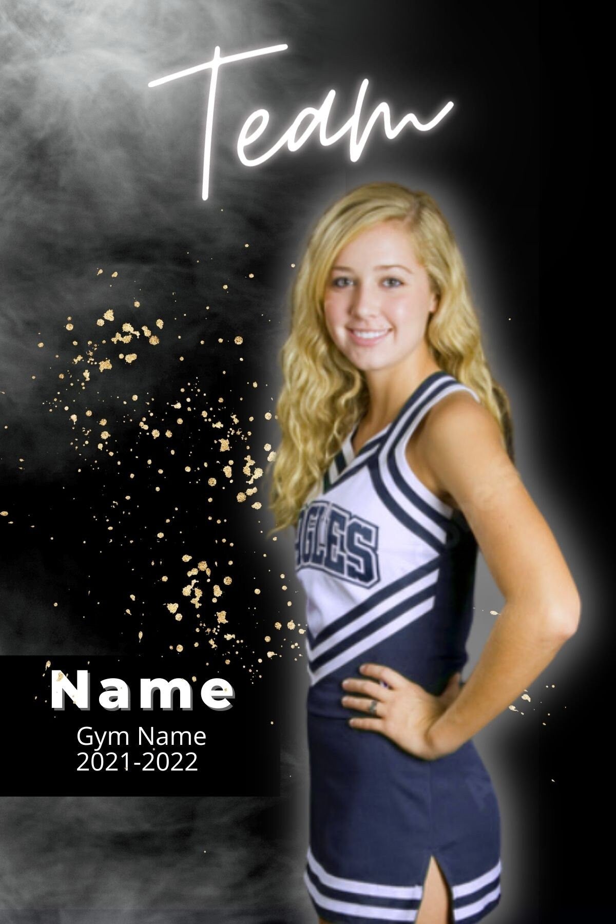 Cheer Photo Template | Cheer Trading Card | Canva Template| Editable Photo Template | Black and Gold Cheer Photo