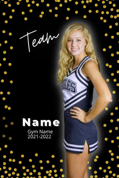 Cheer Photo Template | Cheer Trading Card | Canva Template| Editable Photo Template | Black and Gold Cheer Photo