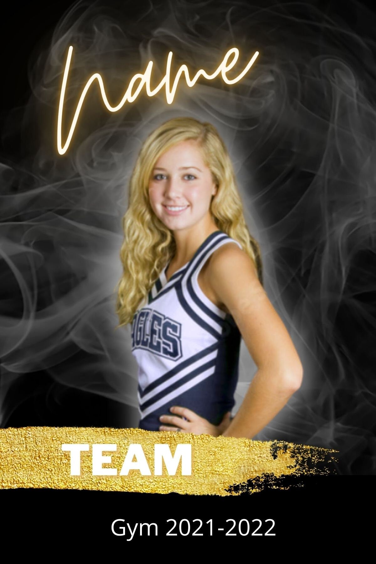 Cheer Photo Template | Cheer Trading Card | Canva Template| Editable Photo Template | Black and Gold Cheer Photo