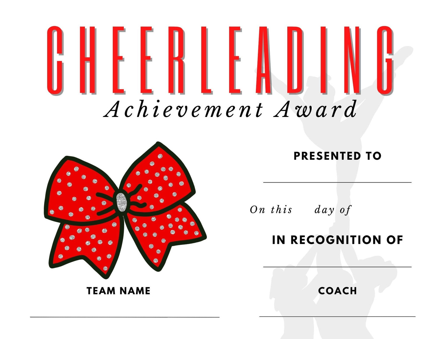 Cheer Award Certificate | End of Year Cheer Award | Cheer Recognition | Editable Cheer Award