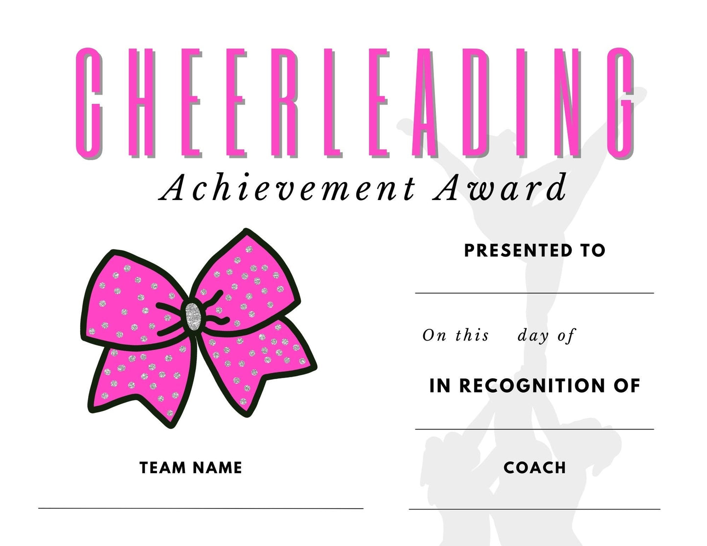 Cheer Award Certificate | End of Year Cheer Award | Cheer Recognition | Editable Cheer Award