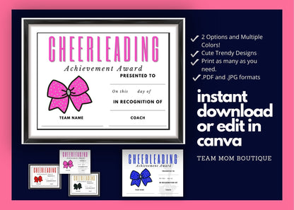 Cheer Award Certificate | End of Year Cheer Award | Cheer Recognition | Editable Cheer Award