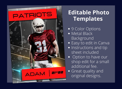 Sports Team Photo Template | Sports Trading Card | Canva Template| Editable Photo Template | Metallic Sports Photo