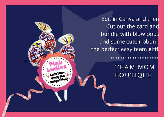 Cheer Printables | Gift for Cheer team | Blow Away the Competition | Editable Gift Tag | Blow Pop Gift Tag