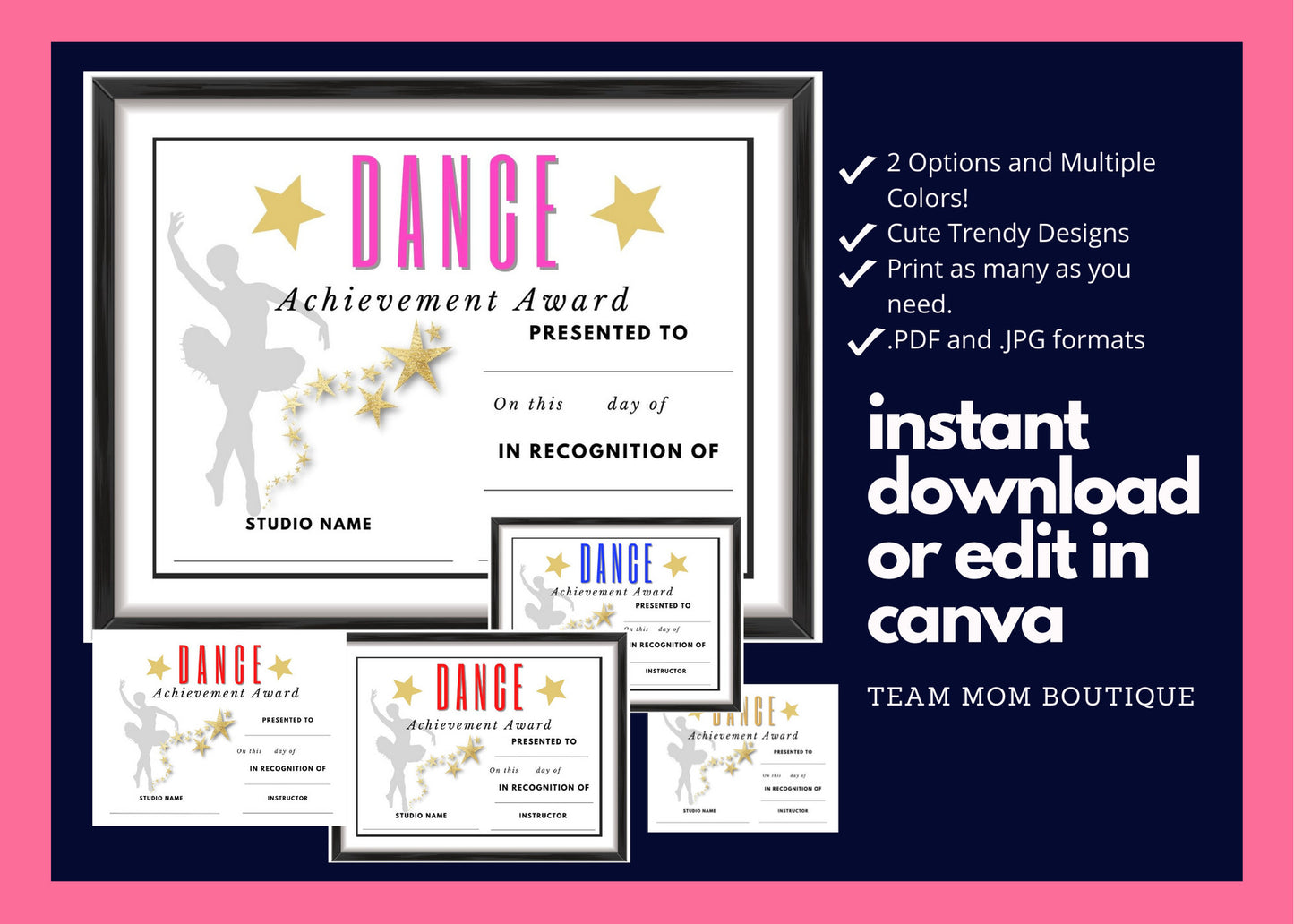 Dance Award Certificate | End of Year Dance Award | Dance Recognition | Editable Dance Award