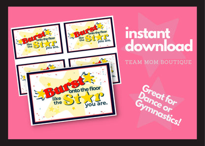 Dance Printables | Gymnastics Printable | Starburst Favor Tag | Burst onto the Mat