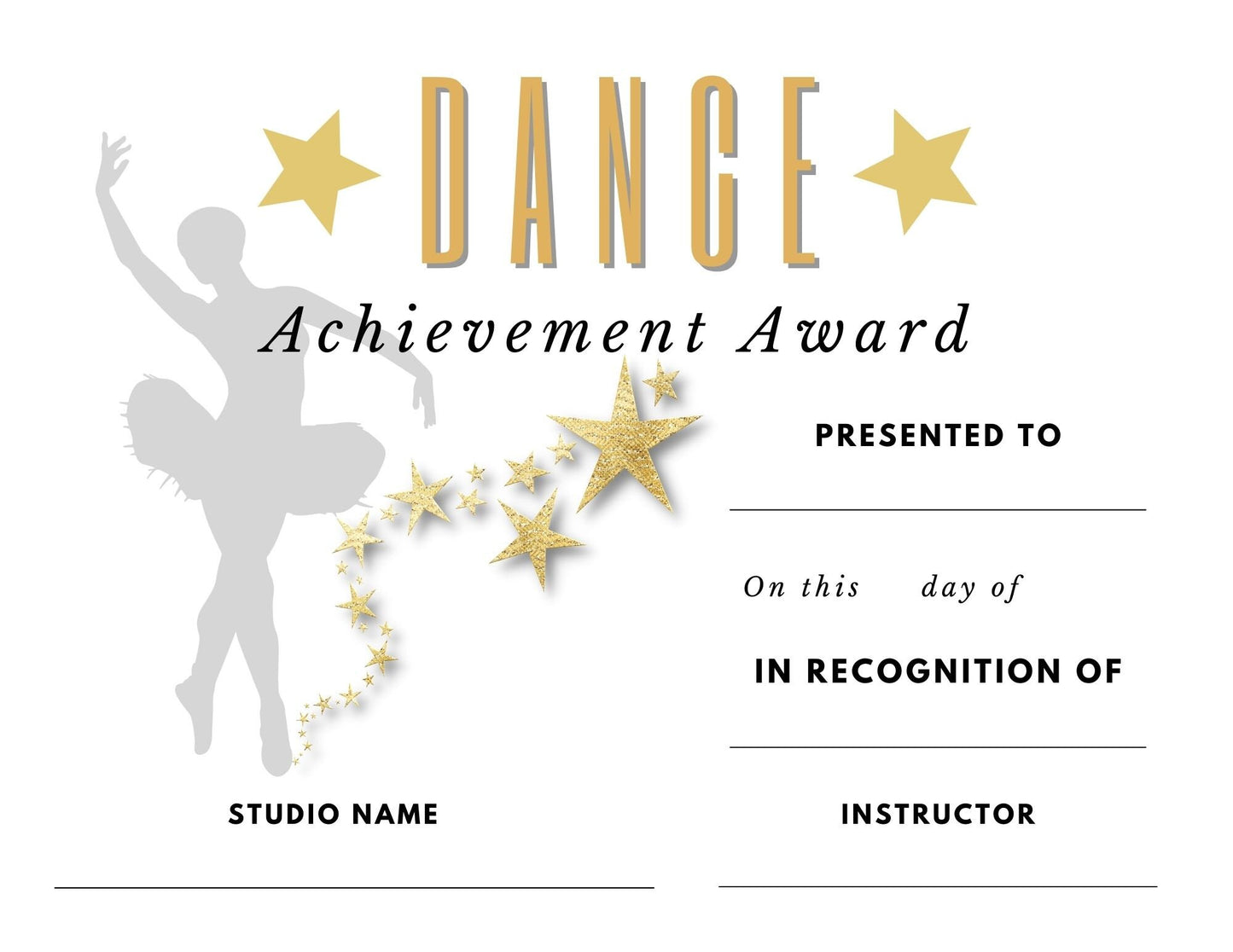 Dance Award Certificate | End of Year Dance Award | Dance Recognition | Editable Dance Award