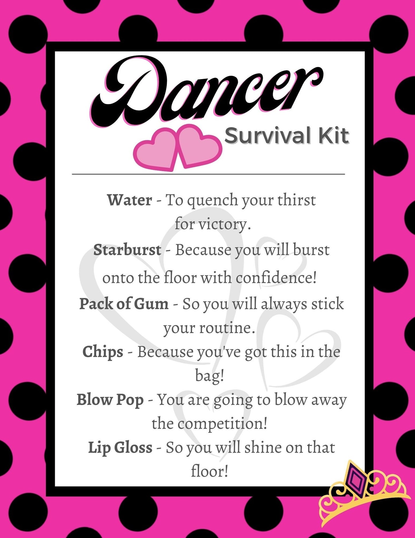 Dance Printables |Dance Survival Kit | | Editable Template| Dance Team Gift Idea