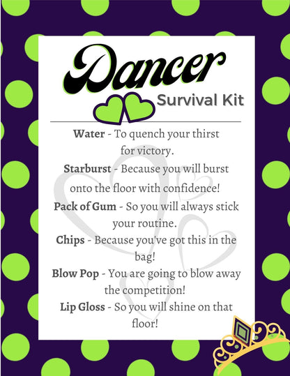 Dance Printables |Dance Survival Kit | | Editable Template| Dance Team Gift Idea