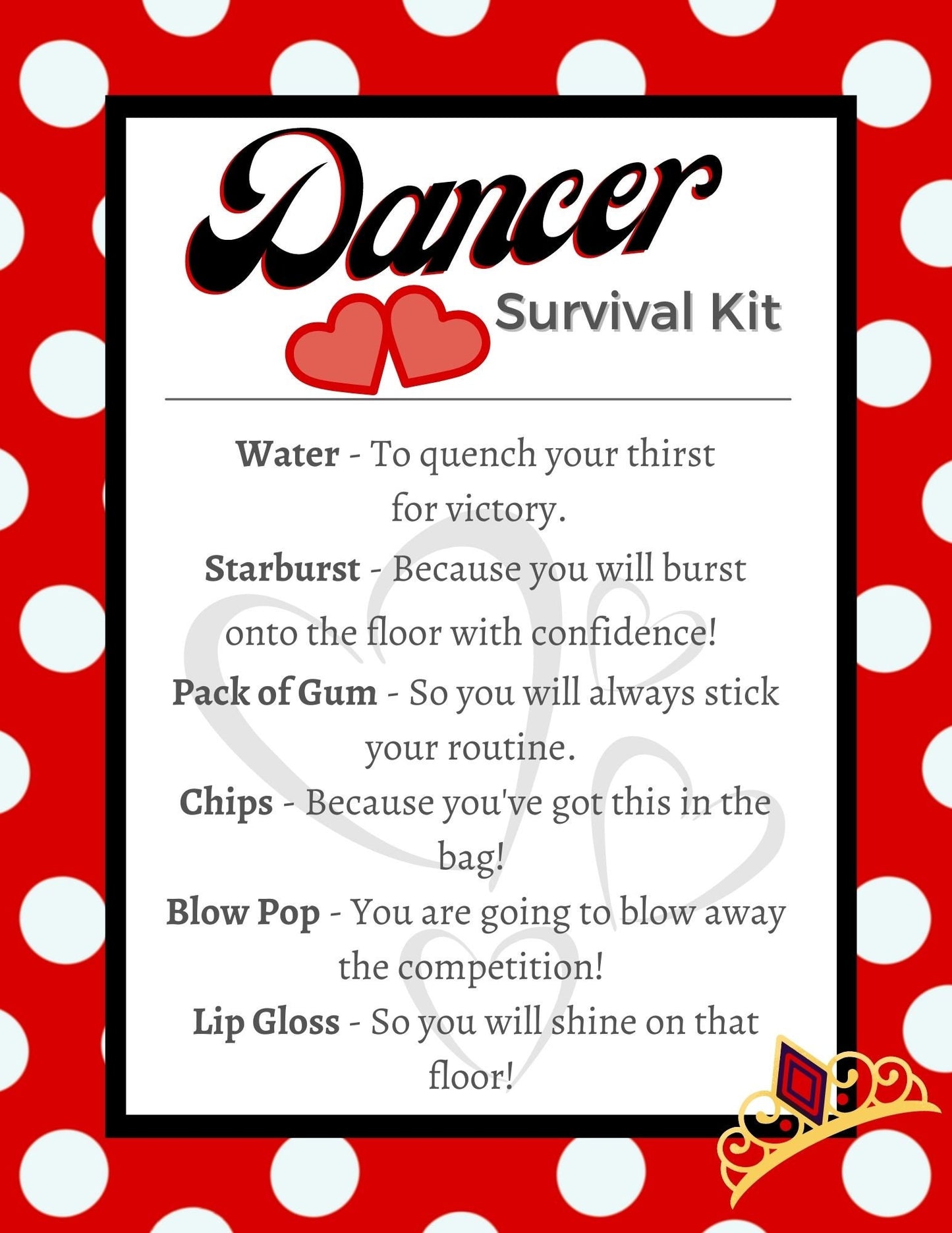 Dance Printables |Dance Survival Kit | | Editable Template| Dance Team Gift Idea