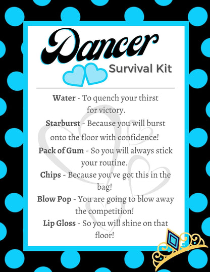 Dance Printables |Dance Survival Kit | | Editable Template| Dance Team Gift Idea