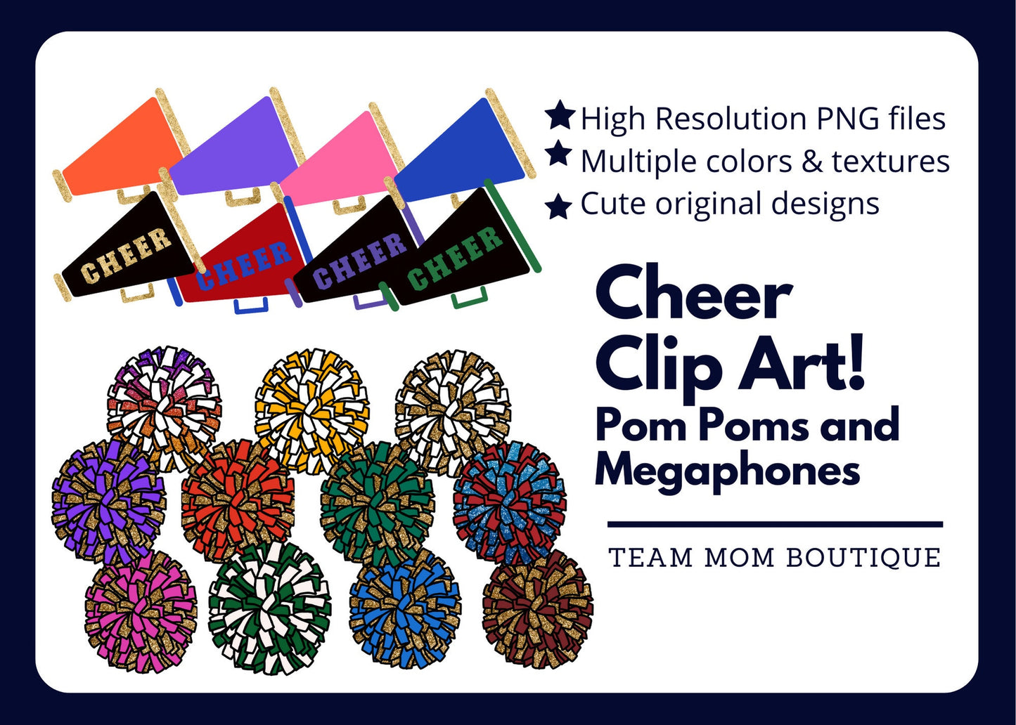 Pom Pom Digital Clip Art | Megaphone Clip Art |Cheer Clip Art | Megaphone PNG