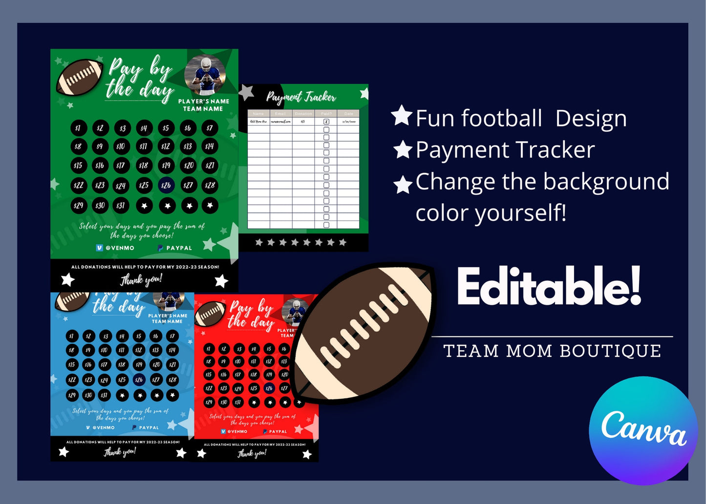 Football Calendar Fundraiser | Football Fundraiser Template | Football Team Ideas