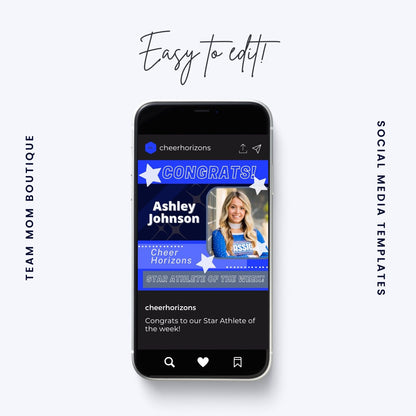 Cheer Social Media Templates | Instagram templates | Canva Template| Editable Social Media Template | Blue Cheer Gym Template