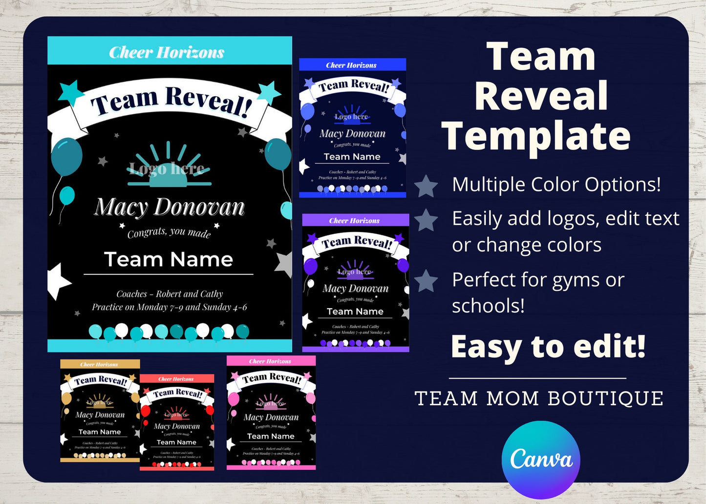 Team Reveal Template | Team Template | Sports Printable | Cheer Printable