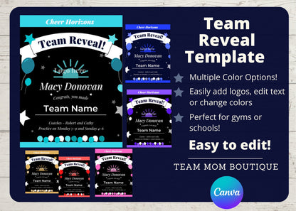 Team Reveal Template | Team Template | Sports Printable | Cheer Printable