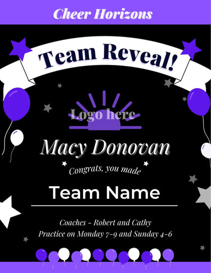 Team Reveal Template | Team Template | Sports Printable | Cheer Printable