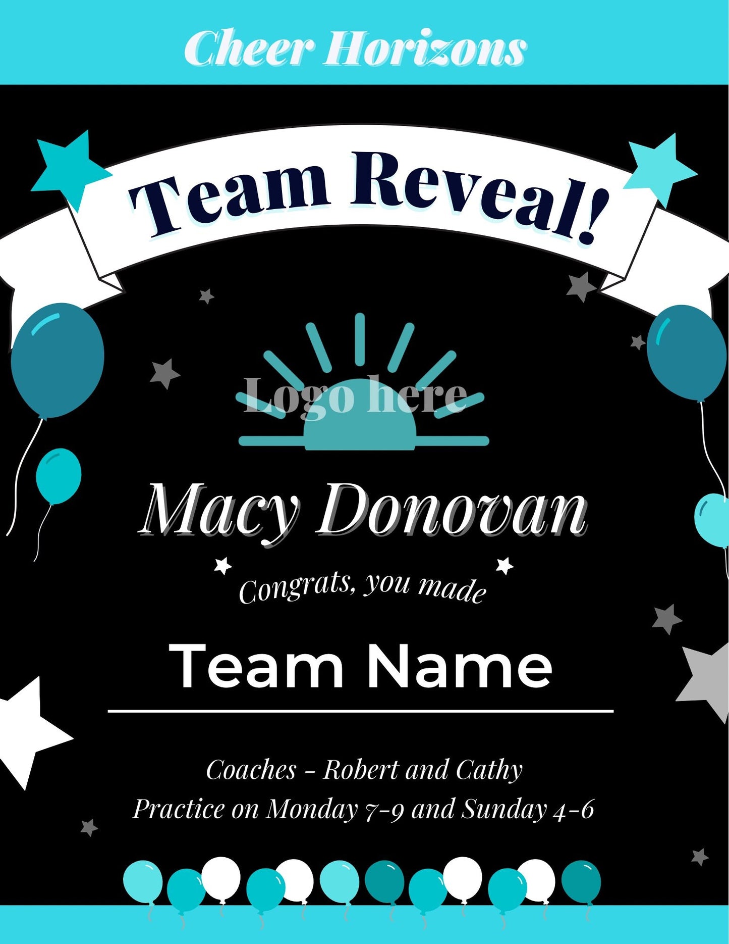 Team Reveal Template | Team Template | Sports Printable | Cheer Printable