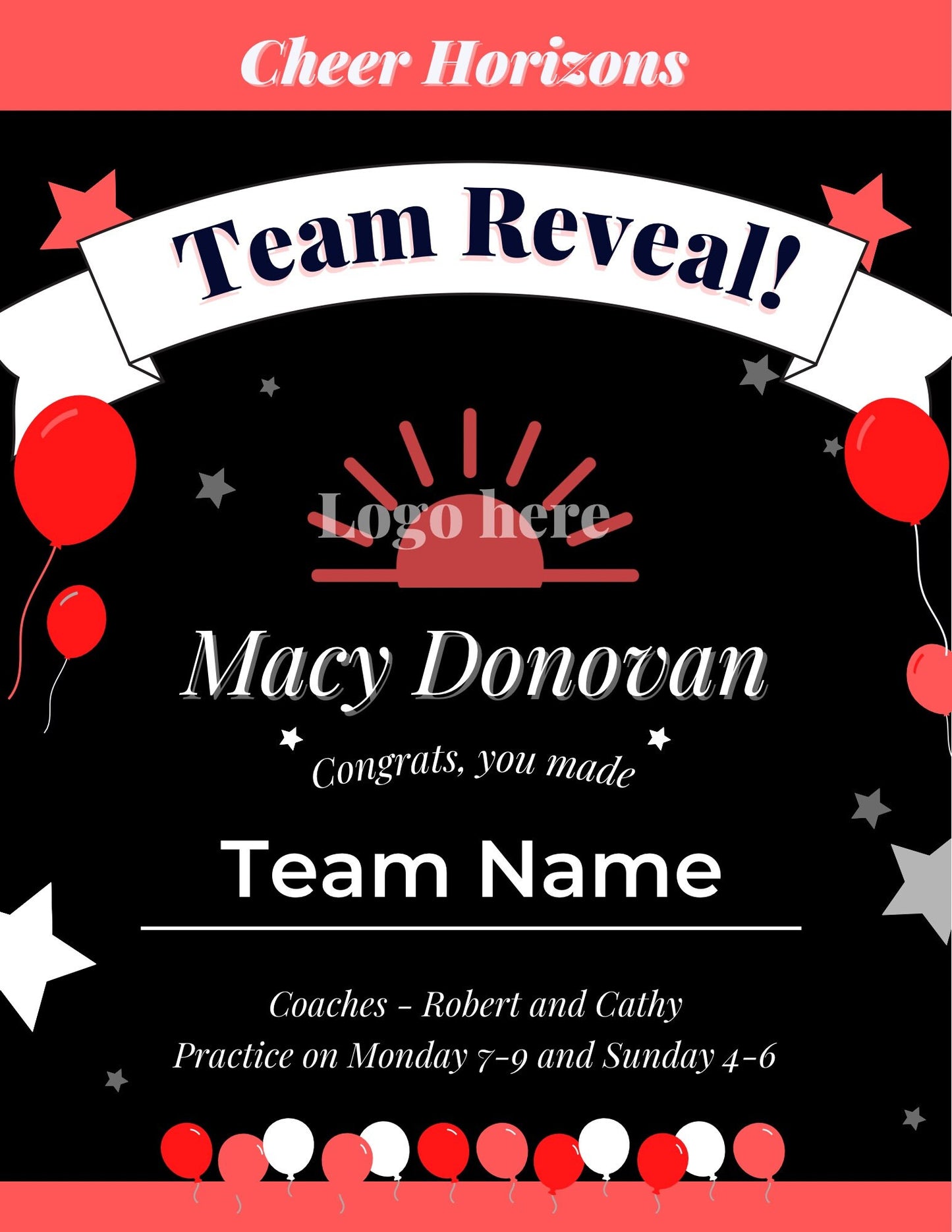 Team Reveal Template | Team Template | Sports Printable | Cheer Printable