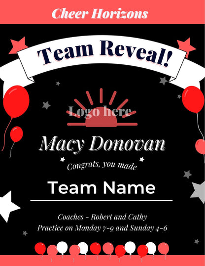 Team Reveal Template | Team Template | Sports Printable | Cheer Printable