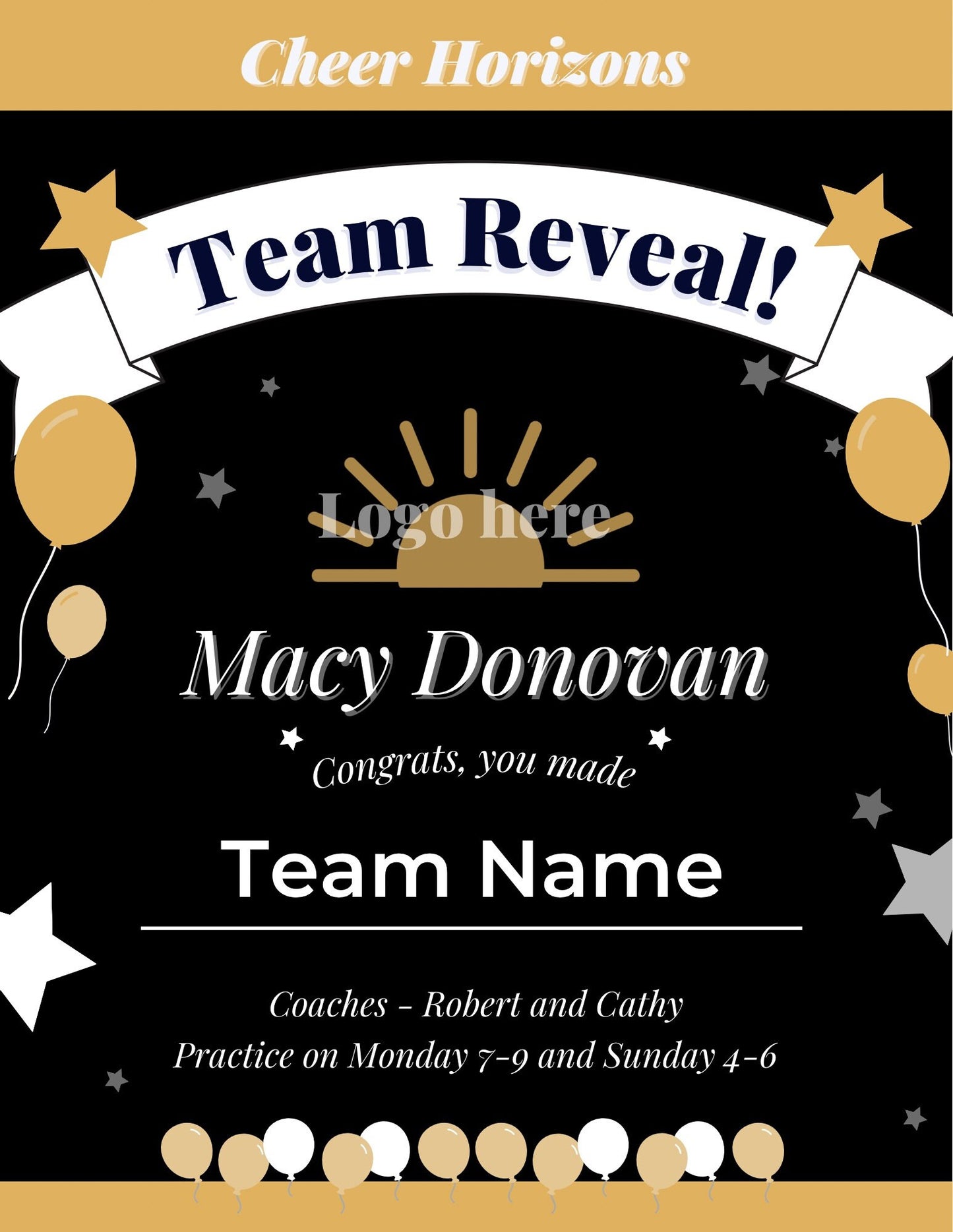 Team Reveal Template | Team Template | Sports Printable | Cheer Printable