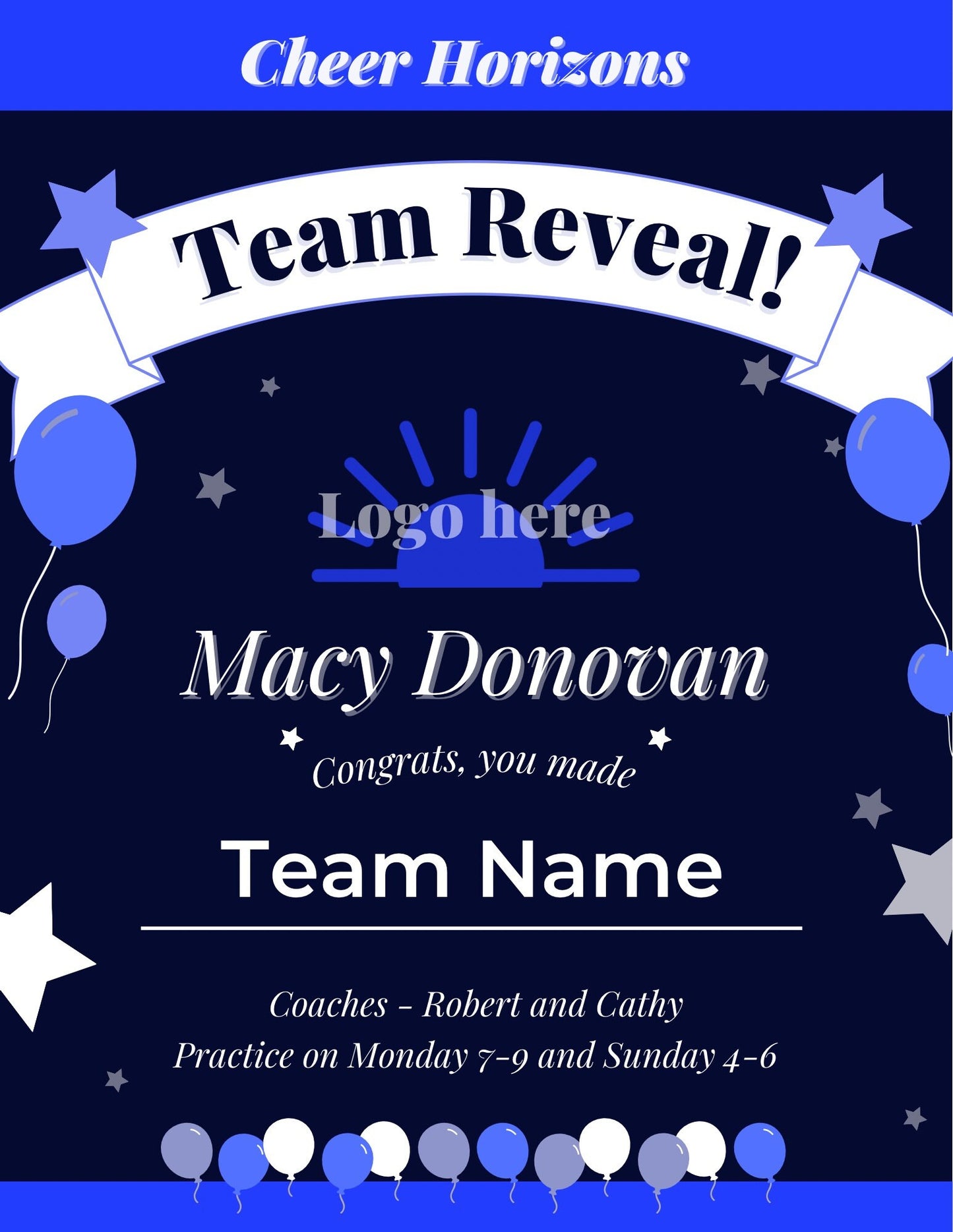 Team Reveal Template | Team Template | Sports Printable | Cheer Printable