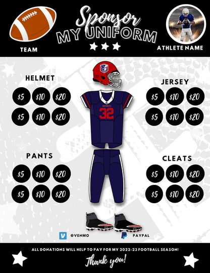 Football Fundraiser | Sponsor My Uniform |  Football Team Ideas