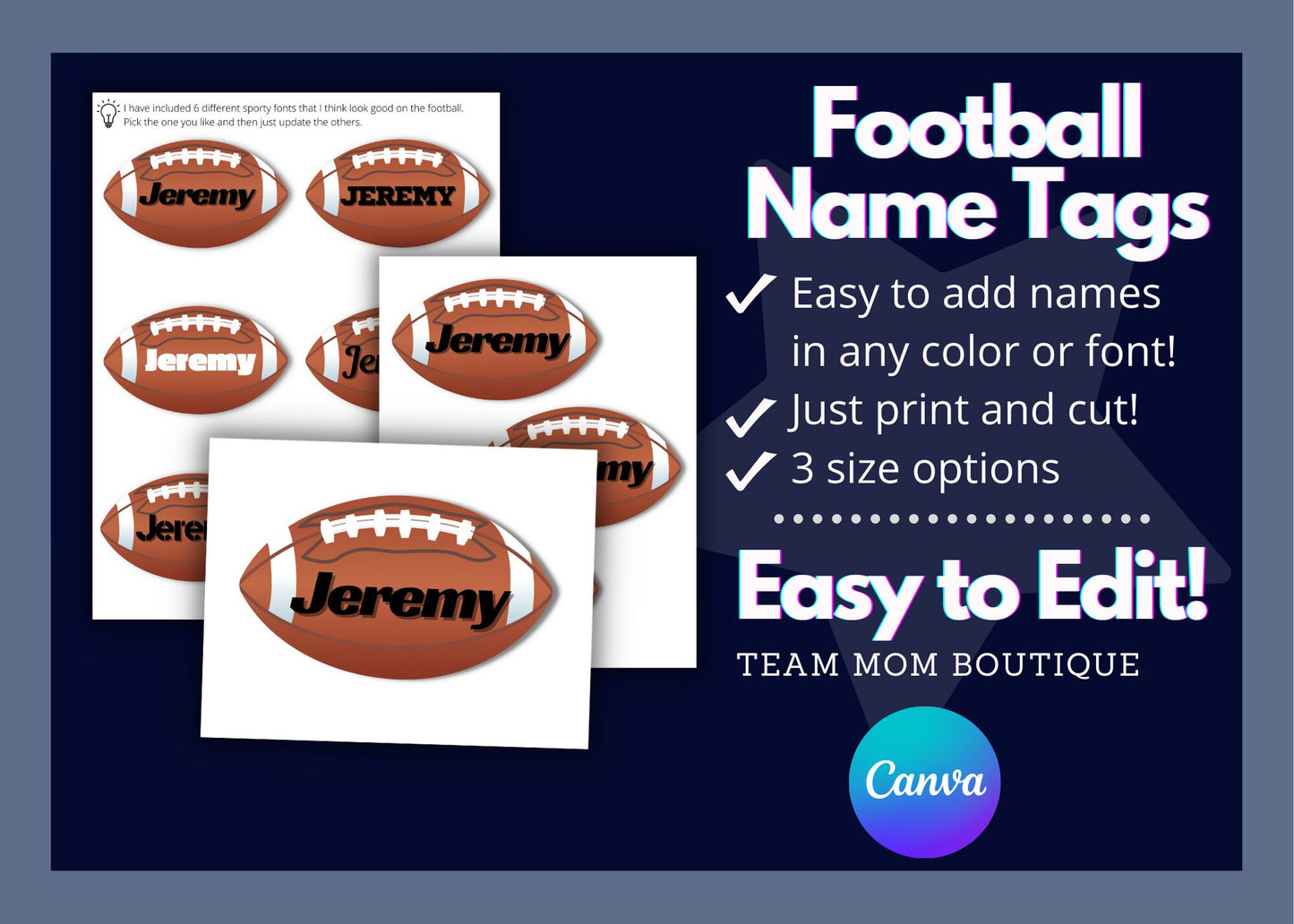 Football Name Tags | Football Printables | Football Team Ideas | Editable Football Tags