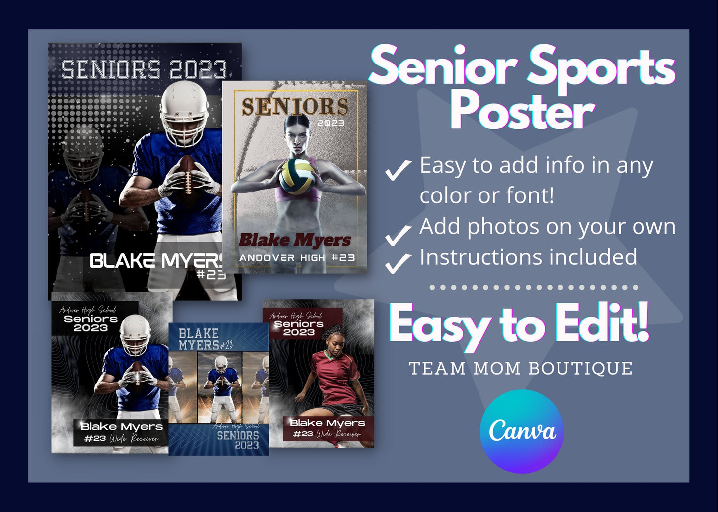 Senior Night Photo Template Sports Photo Poster | Canva Template| Editable Photo Template