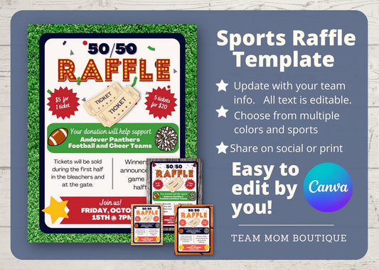 Raffle Flyer Template | Editable Fundraiser Template | Sports Fundraiser