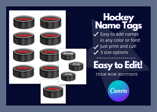 Hockey Name Tags | Hockey Printables | Hockey Team Ideas | Editable Locker Tags