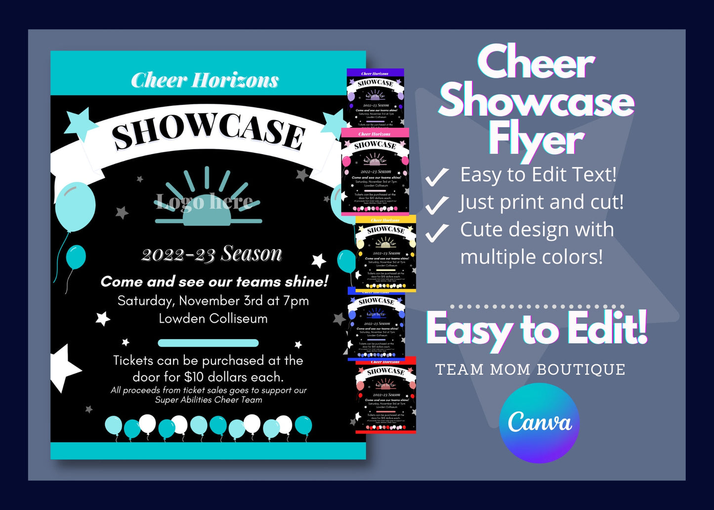 Team Showcase Template | Team Template | Sports Printable | Cheer Printable