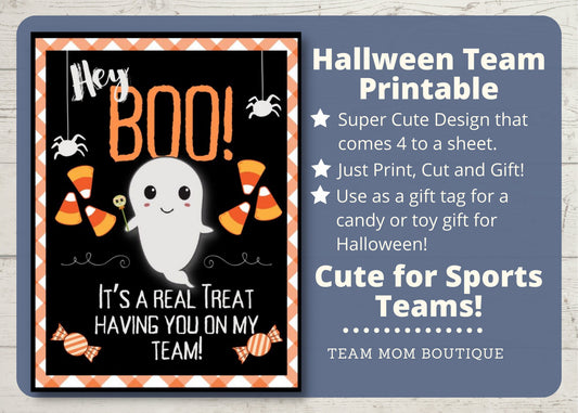 Halloween Sports Printable | Sports Halloween Treat Tag | Hey Boo Team Printable