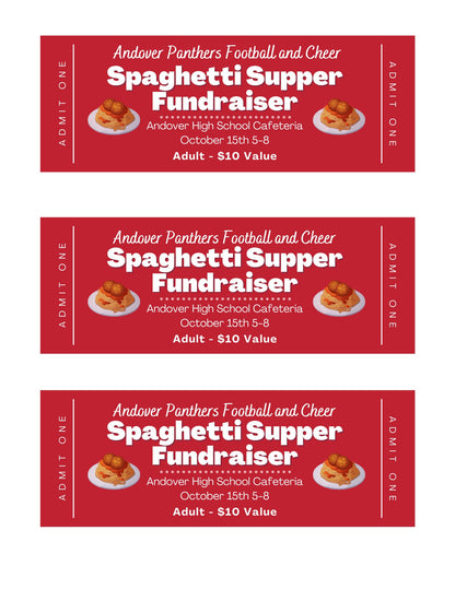 Spaghetti Supper Flyer and Ticket Template | Editable Fundraiser Template | Sports Fundraiser | Editable Fundraiser Ticket