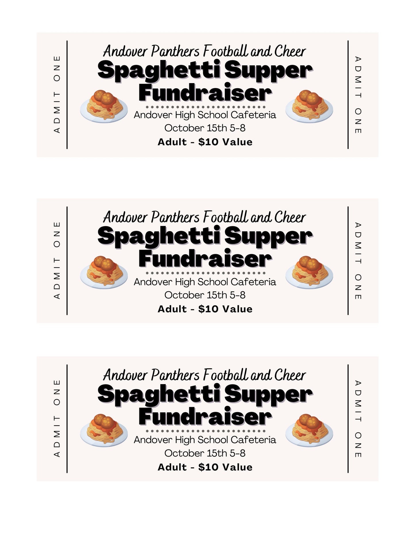 Spaghetti Supper Flyer and Ticket Template | Editable Fundraiser Template | Sports Fundraiser | Editable Fundraiser Ticket