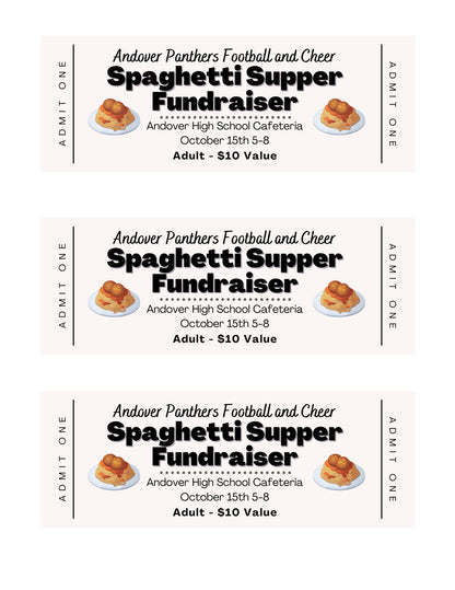 Spaghetti Supper Flyer and Ticket Template | Editable Fundraiser Template | Sports Fundraiser | Editable Fundraiser Ticket