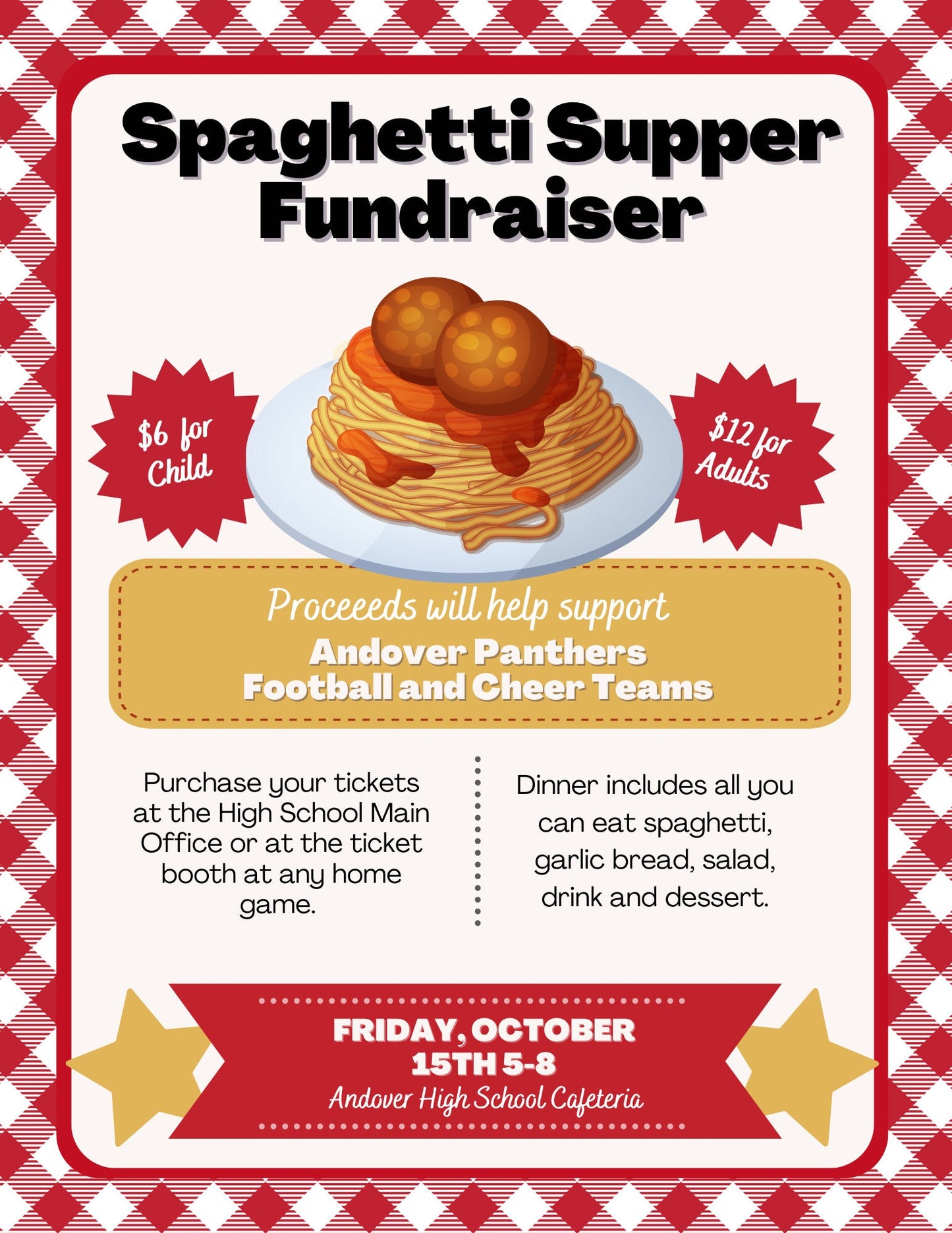 Spaghetti Supper Flyer and Ticket Template | Editable Fundraiser Template | Sports Fundraiser | Editable Fundraiser Ticket