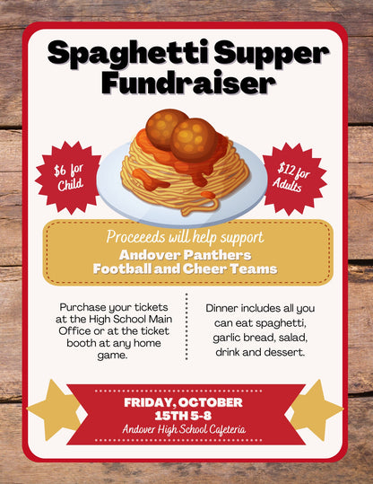 Spaghetti Supper Flyer and Ticket Template | Editable Fundraiser Template | Sports Fundraiser | Editable Fundraiser Ticket