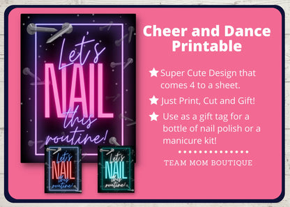 Cheer Printables | Gift for Cheer team | Nail Polish Gift Tag | Let's Nail This Routine