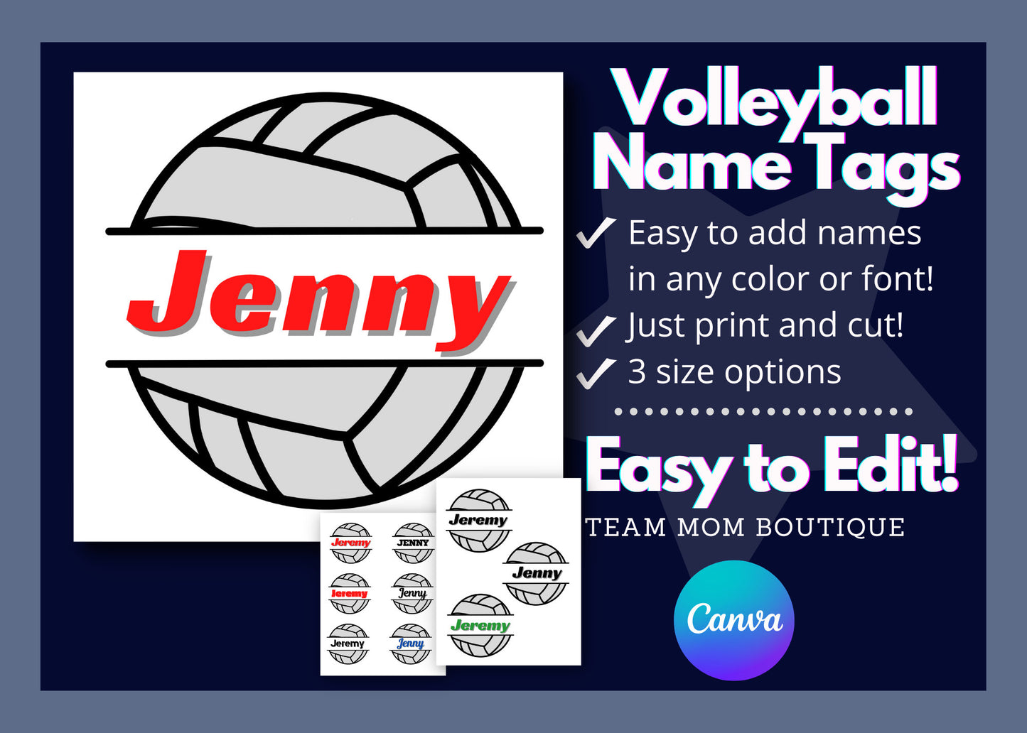 Volleyball Name Tags | Volleyball Printables | Volleyball Team Ideas | Editable Volleyball Tags