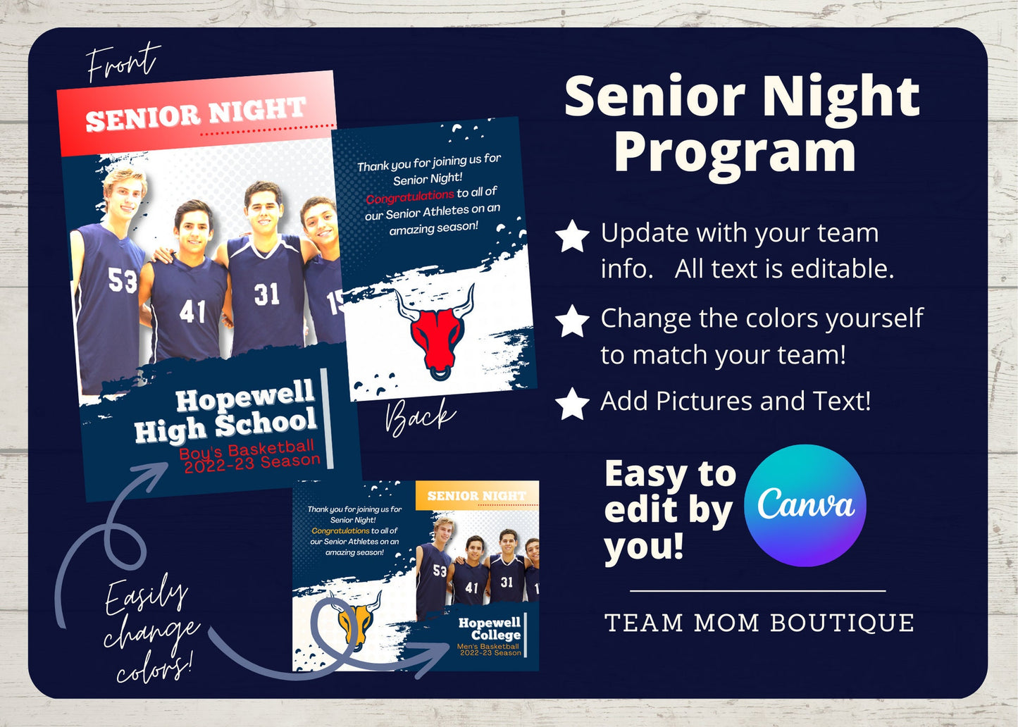 Senior Night Program Canva Template| Editable Senior Night Brochure| Sports Template