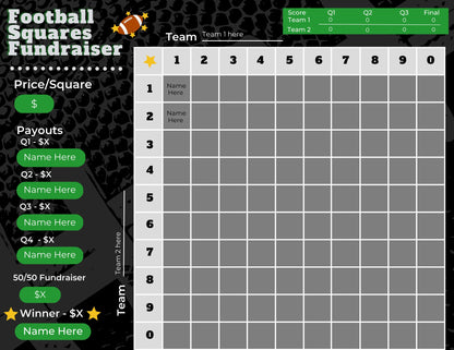 Football Squares Printable||Football Fundraiser | Super Bowl Squares